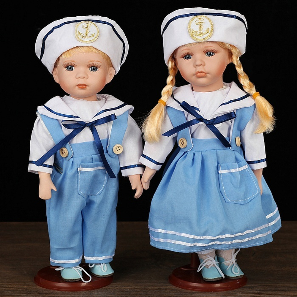 Кукла коллекционная "Парочка Моряк и морячка" h=30 см, набор 2 шт