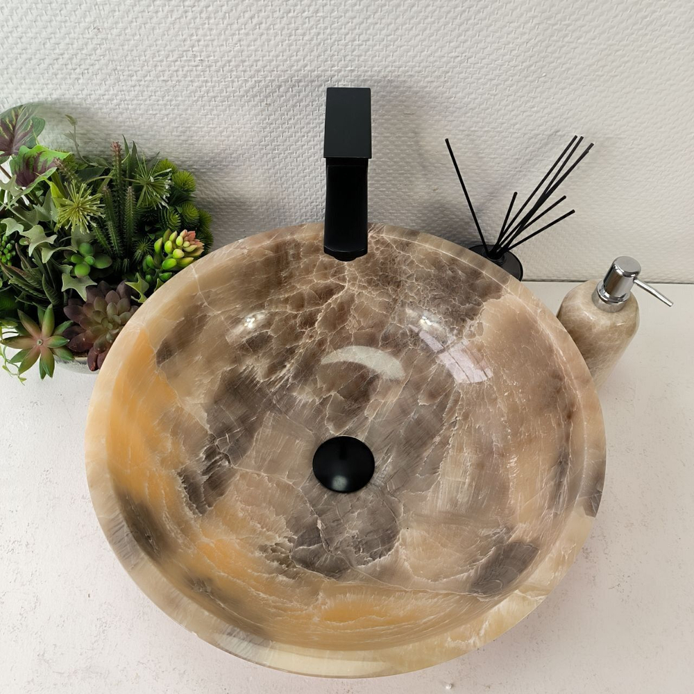 Каменная раковина из оникса Bowl Grey Medium TinLip BO-00964 (45*45*15)