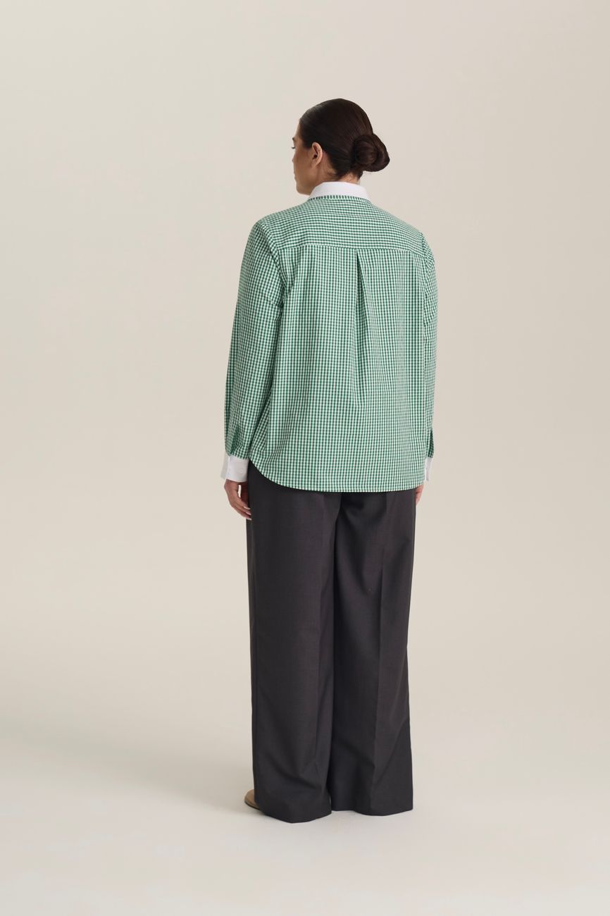 Рубашка в клетку с белым воротником, зеленый