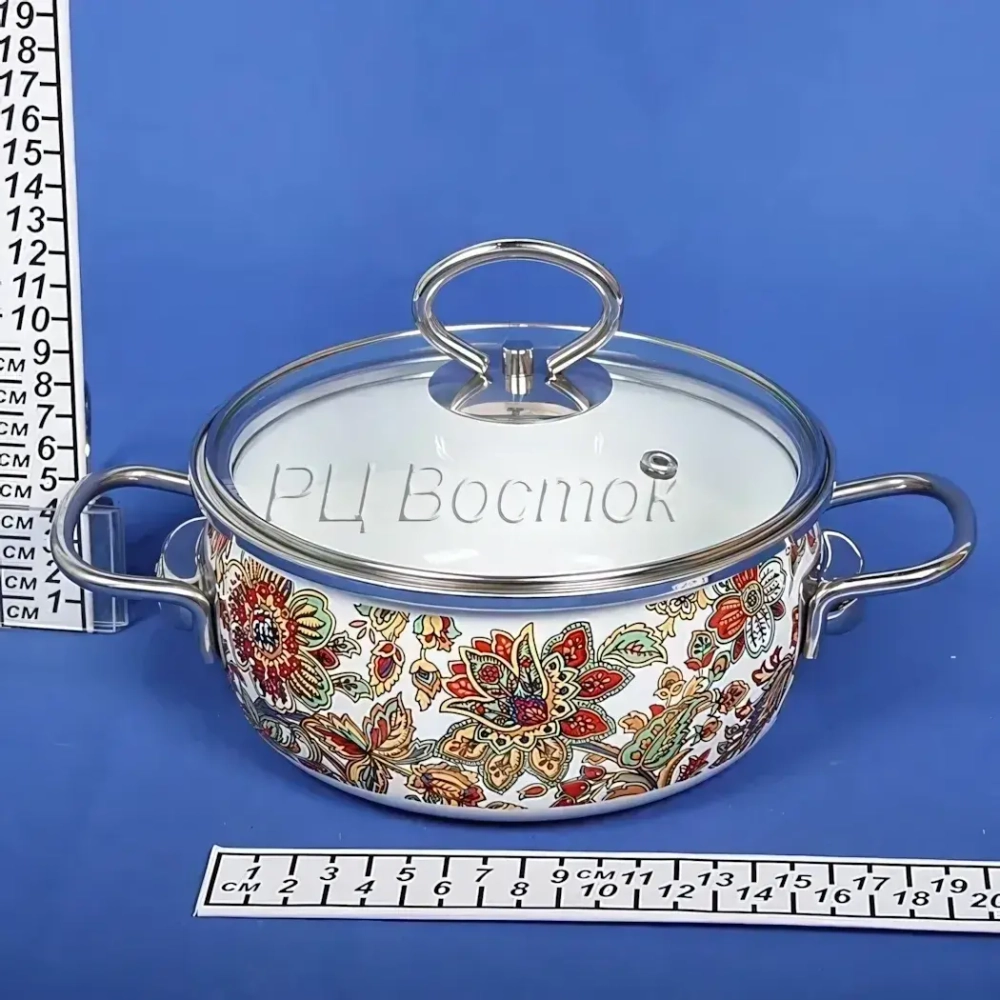 Кастрюля эмалированная 1,5л «Floristeria» сферическая белоснежная