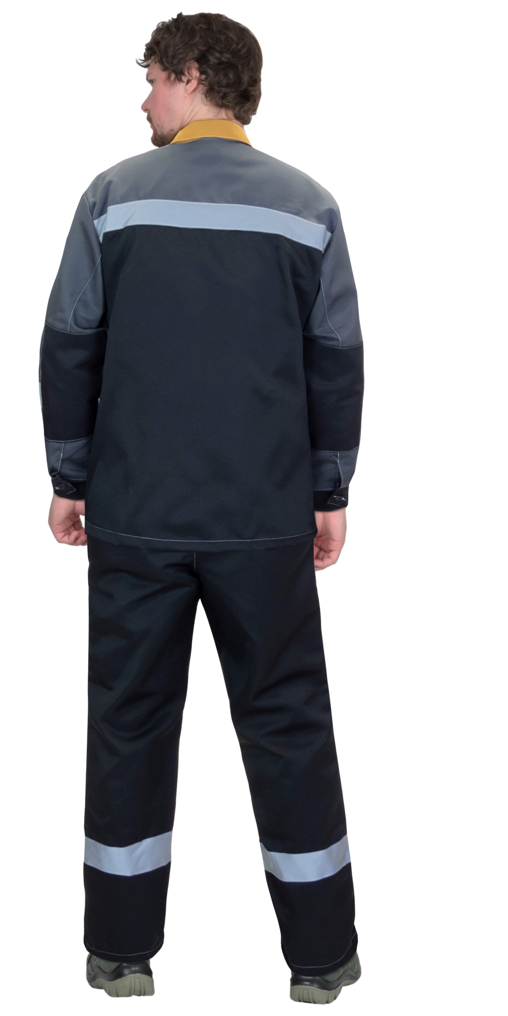 Костюм СИРИУС-ПРОФИЛЬ куртка, брюки, черный с темно-серым с горчичной отделкой и СОП