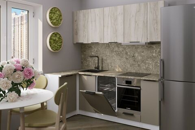 Кухонный гарнитур Альба прайм 2 400 1100х2000 мм, каркас ЛДСП, фасад ЛДСП, Белый/Дуб браун/Мокко