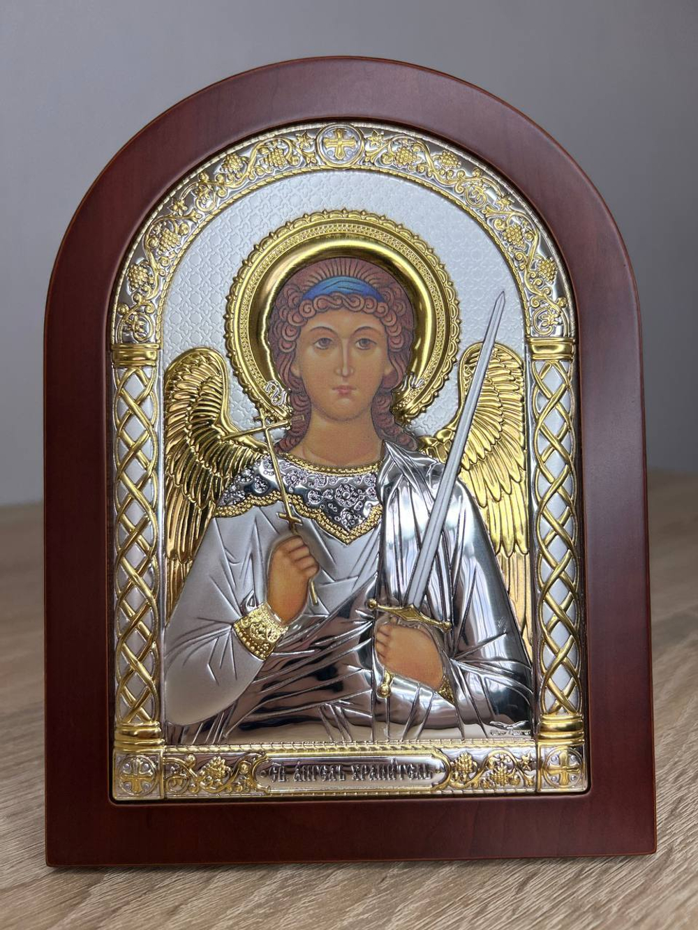 Ангел Хранитель, икона арочная, красное дерево 150х200