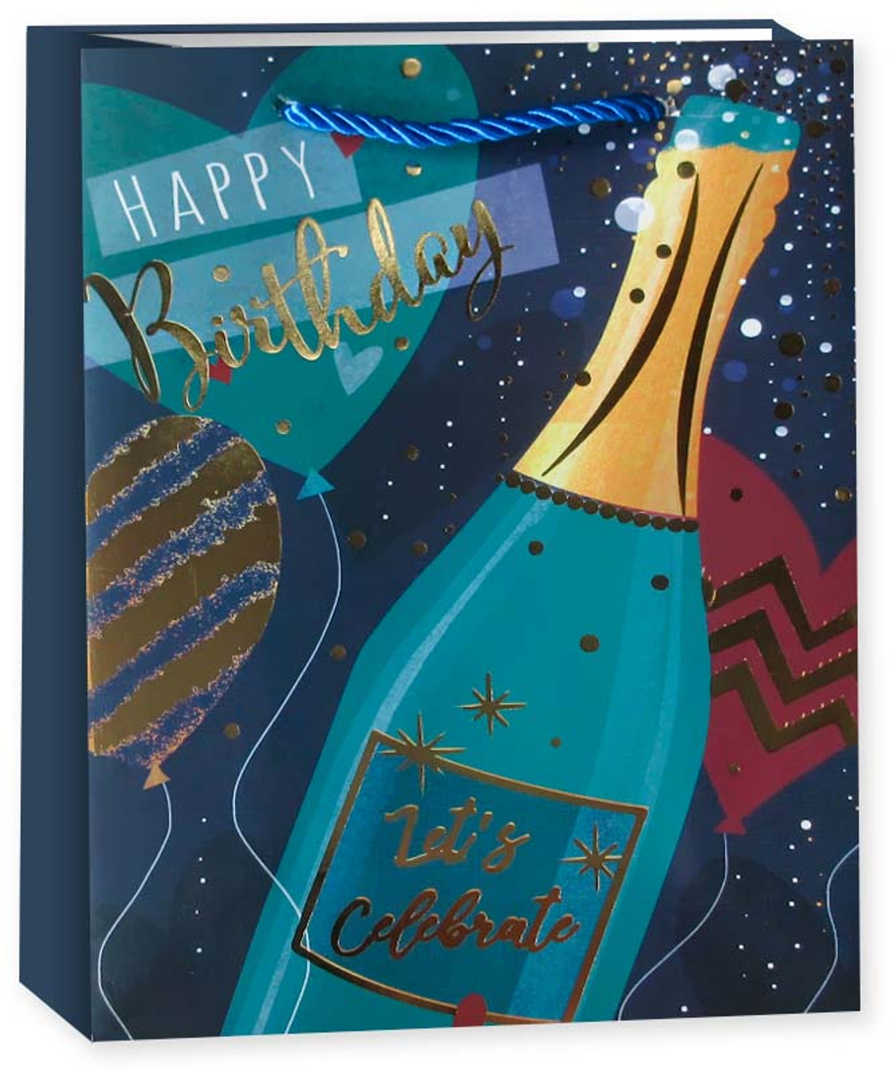 Пакет подарочный, Happy Birthday, Дизайн №1, Металлик, 40*31*12 см, 1 шт.