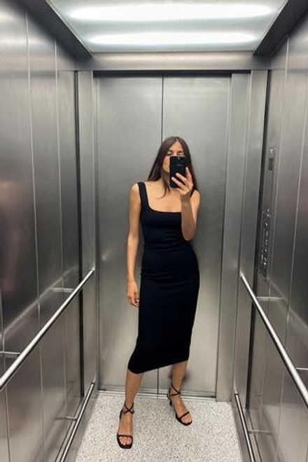 ZARA ПЛАТЬЕ МИДИ ИЗ ЭЛАСТИЧНОГО ТРИКОТАЖА, ЧЕРНЫЙ