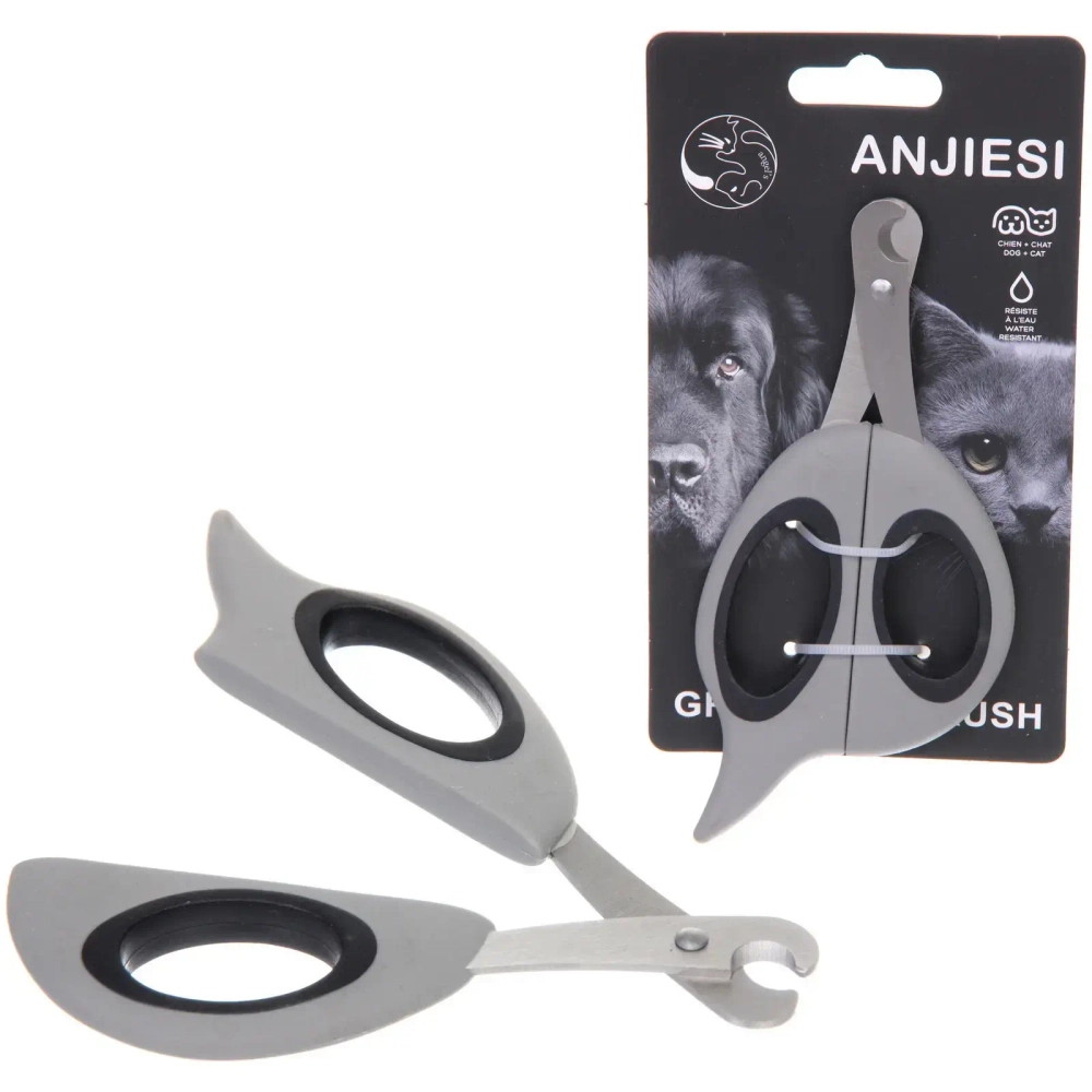 Когтерез с упором для пальца для животных «ПРЕМИУМ - МОЙ БРО», прорезиненная ручка, цвет серый/черный, 7.1*15.3см