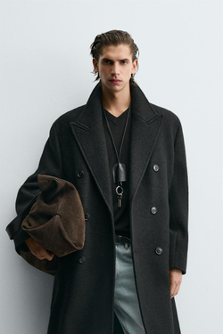 ZARA ШЕРСТЯНОЕ ПАЛЬТО ИЗ РЕЛЬЕФНОЙ ТКАНИ БУКЛЕ, ЧЕРНЫЙ