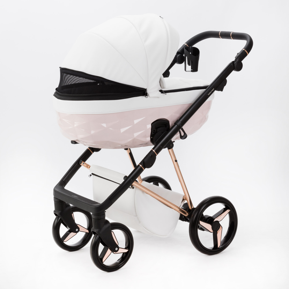 Детская универсальная коляска Adamex Quantum SuperStar Q-STAR137 (2в1) Белая экокожа, роз. золото