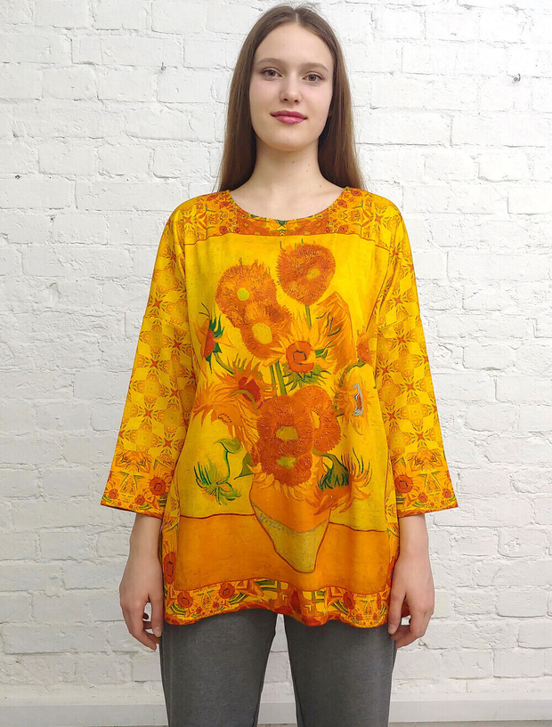 Туника "Подсолнухи", по мотивам картины Ван Гога "Ваза с 15 подсолнухами"