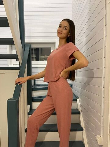 Пижама женская штаны+футболка 3172-1 (брусничный)