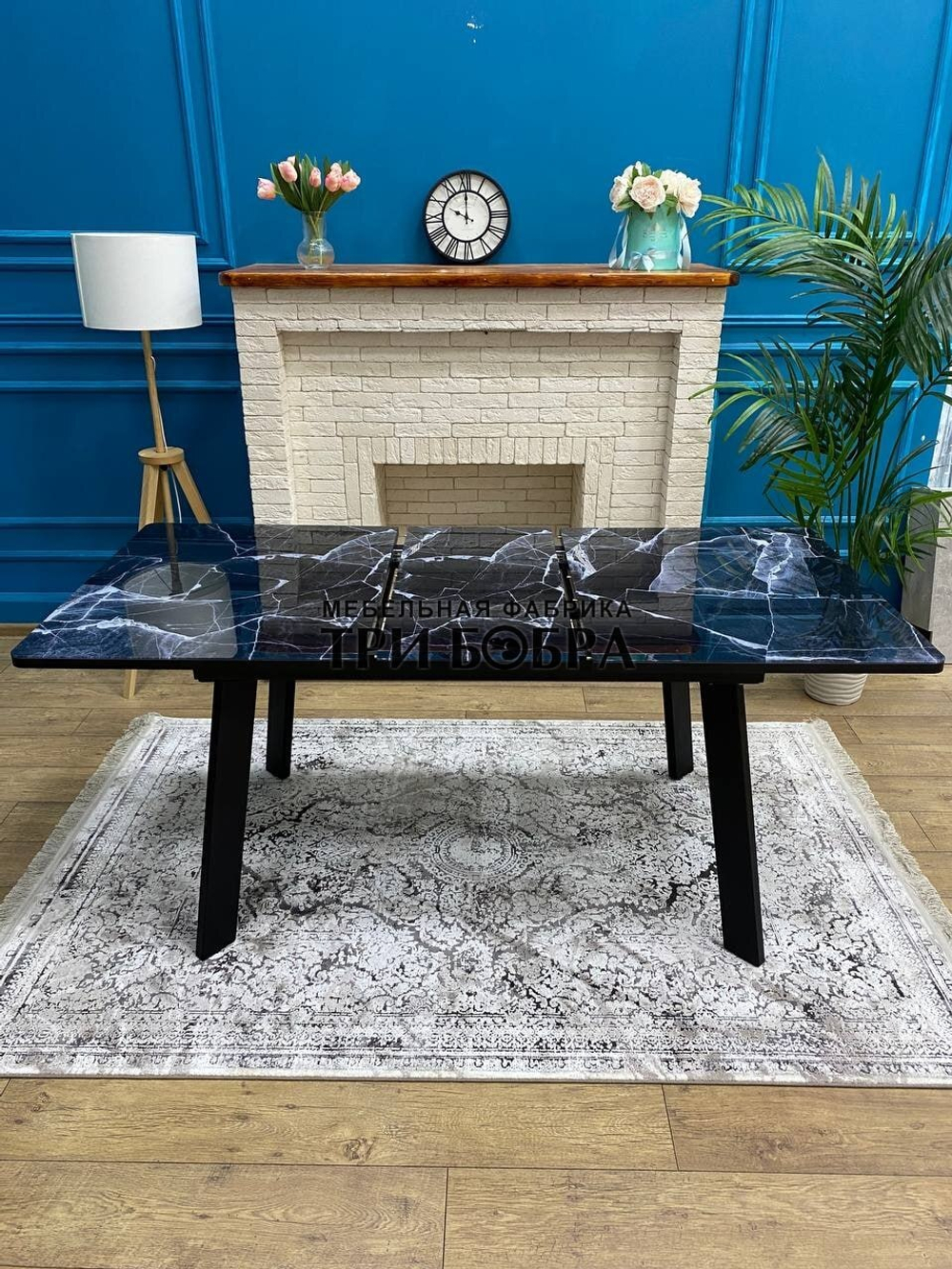 Кухонный раздвижной стол "Гранд", чёрный мрамор