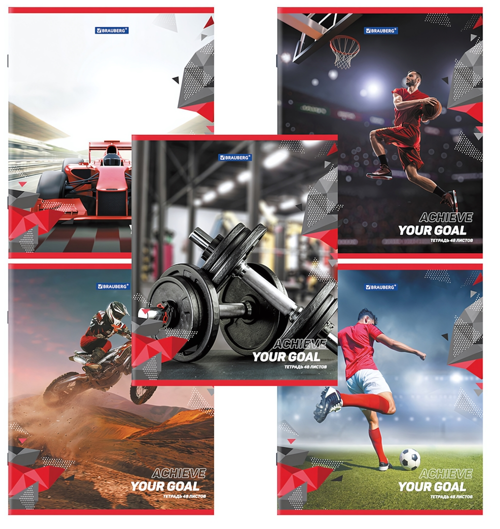 Тетрадь А5 48л. клетка "Sport Club" скоба, обложка картон, микс в спайке (BRAUBERG)
