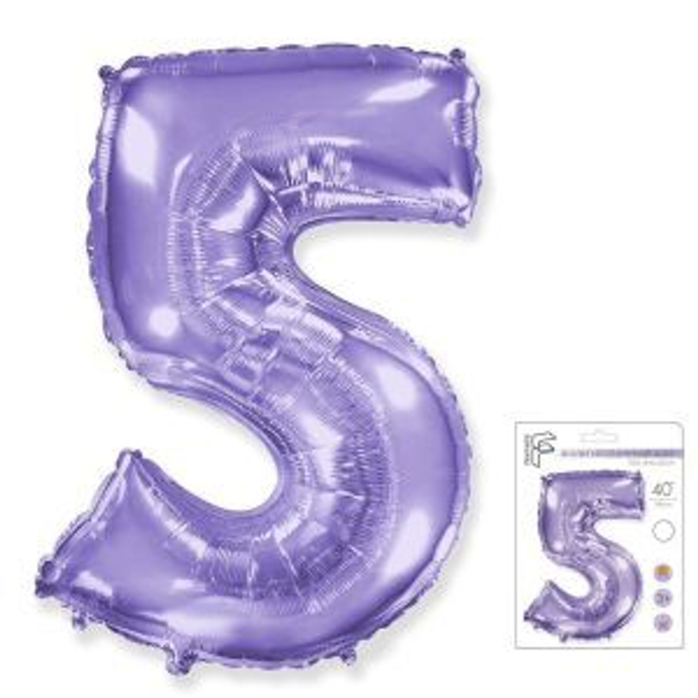 F 40 Цифра «5» сиреневый в упаковке/ Five / 1 шт /, Фольгированный шар (Испания)(надутый гелием)