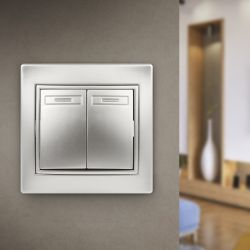 Выключатель Intro Plano 1-104-03 двухклавишный, 10А-250В, IP20, СУ, Plano, алюминий