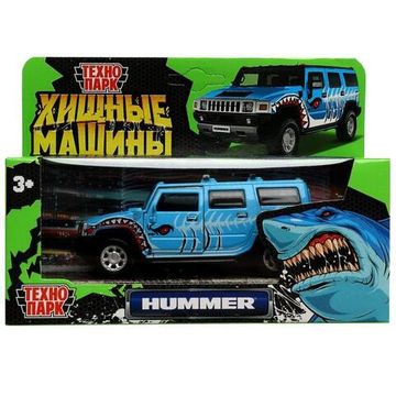 Машина металл HUMMER H2 ХИЩНИКИ 12 см, двери, багаж, инерц, голубой, кор. Технопарк