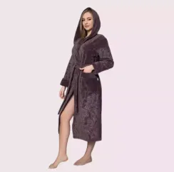 Халат женский махровый с капюшоном Artemida 8655 фиолетовый