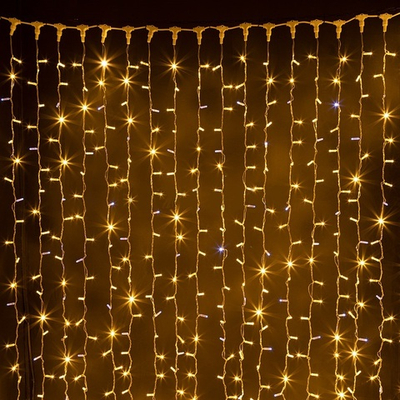 Светодиодный занавес 2х6м Белый Теплый Мерцающий, прозрачный провод, IP65