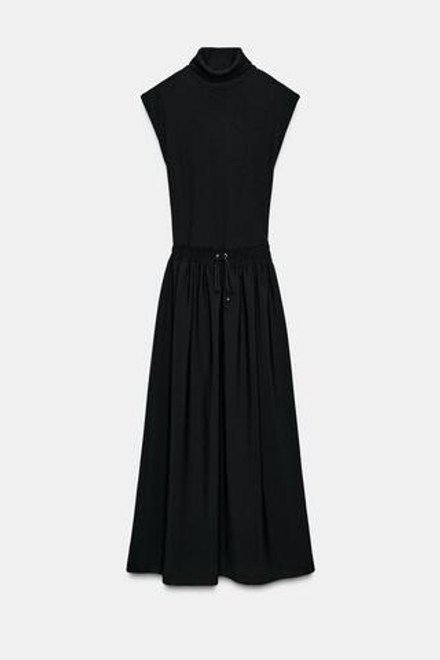 ZARA ДЛИННОЕ КОМБИНИРОВАННОЕ ПЛАТЬЕ, ЧЕРНЫЙ