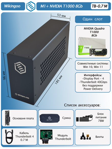 Внешняя видеокарта EGPu Wikingoo M1, NVIDIA Quadro T1000 8Gb. Thunderbolt 3/4.