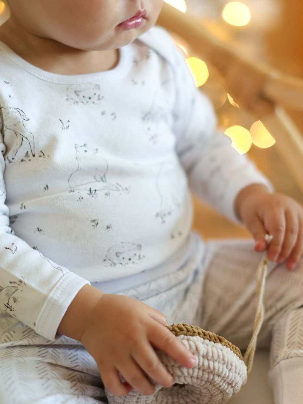 Набор из боди, штанишек и шапочки "Лесные звери", Белый