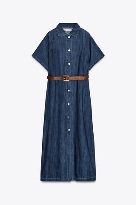 ZARA ДЖИНСОВОЕ ПЛАТЬЕ МИДИ Z1975 С РЕМНЕМ, СИНИЙ