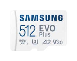 Карта памяти Samsung EVO Plus microSDXC 512 ГБ Class 10, V30, A2, UHS-I U3, R 130 МБ/с, адаптер на SD