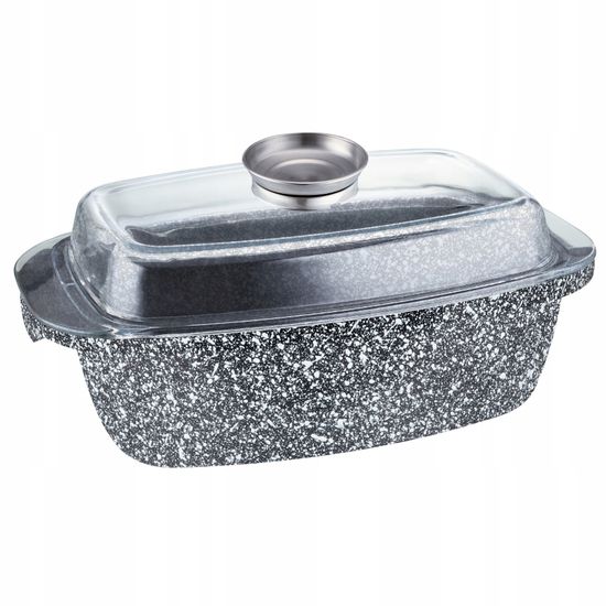 Кастрюля-гусятница из литого алюминия 5,5 л. Ofenbach NB 100517 с мраморным покрытием и стеклянной крышкой