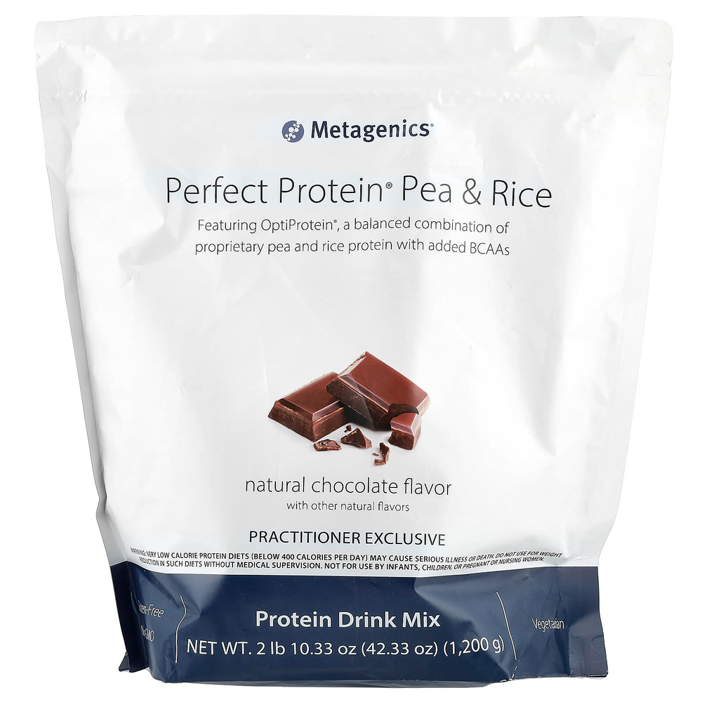 Metagenics, Perfect Protein®, горох и рис, натуральный шоколад, 1200 г (2 фунта 10,33 унции)