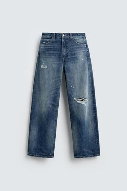 ZARA HARRY LAMBERT X DISNEY ДЖИНСЫ-БАГГИ СО СРЕДНЕЙ ПОСАДКОЙ, МОРСКОЙ СИНИЙ