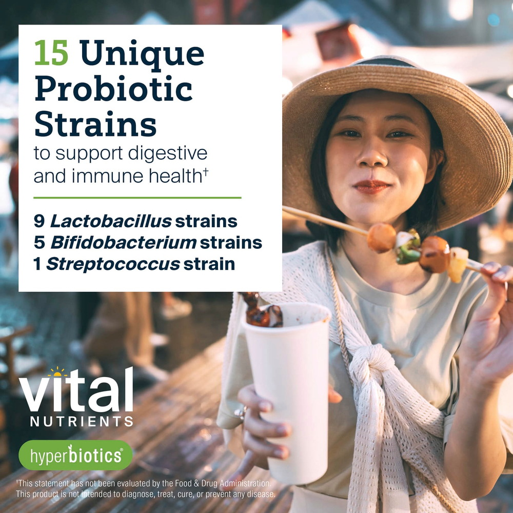 Vital Nutrients, Hyperbiotics®, улучшенный пробиотик Pro-15®, 60 веганских таблеток