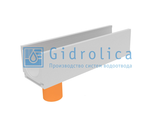 Лоток водоотводный бетонный с вертикальным водосливом коробчатый, с толщиной стенки 30 мм., без уклона (DN200мм), серия КUв 100.26, класс нагрузки C250, Gidrolica, Россия