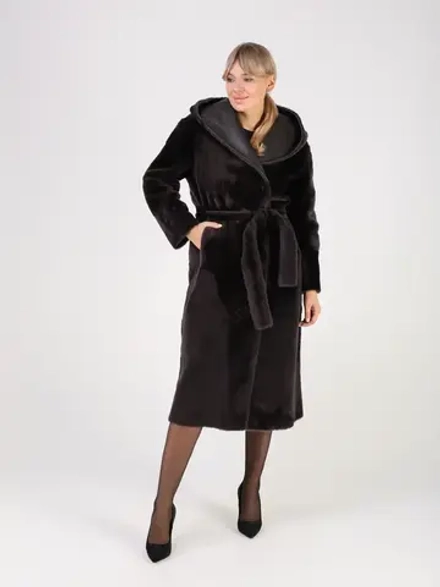 Дубленка зимняя шуба натуральная с капюшоном двухсторонняя