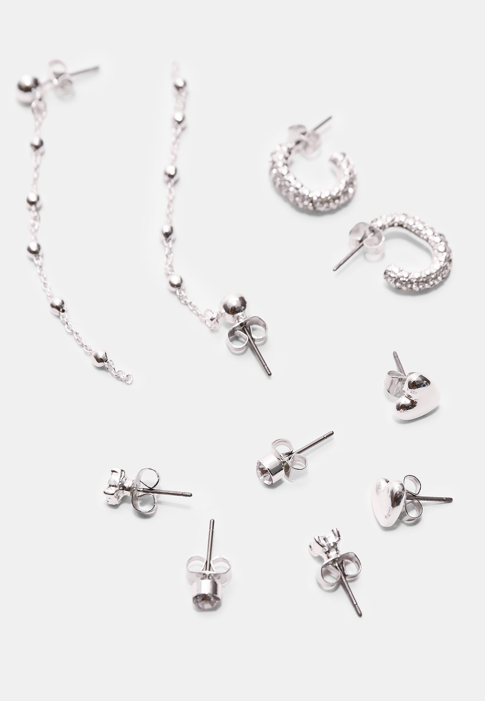 STRADIVARIUS Набор из 9 пар сережек в форме сердца и колец, серый