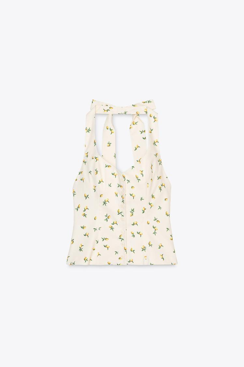 ZARA ТОП С ГОРЛОВИНОЙ ХАЛТЕР И ПРИНТОМ «ЛИМОНЫ», ЖЕЛТЫЙ