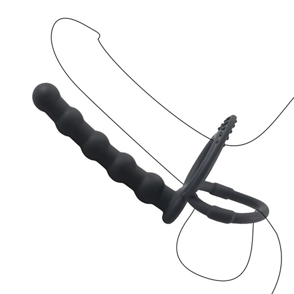 Черная насадка на пенис для двойного проникновения 13,8см Сима-Ленд Оки-Чпоки 9909001