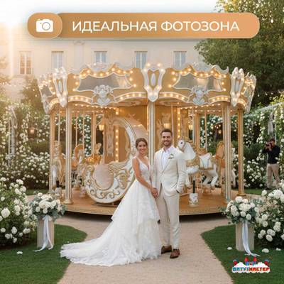 Электрическая свадебная карусель «Золотая колесница» с LED-подсветкой, 16 мест