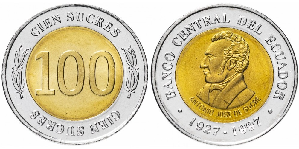 Эквадор 100 сукре, 1997 70 лет Центробанку UNC