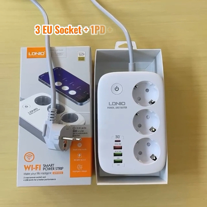 Интелектуальный удлинитель с WiFi, 3 розетки/1PD/1QC 3.0/2 выключателя SEW3452 белый