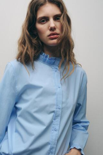 ZARA БЛУЗА С ВОЛАНАМИ — ZW COLLECTION, ГОЛУБОЙ