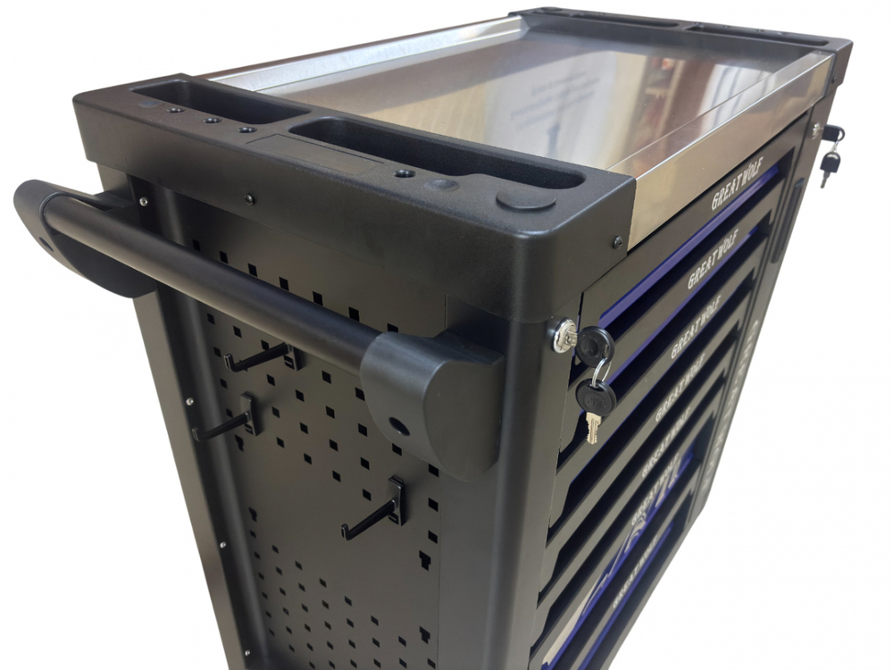 Инструментальная тележка с инструментом GW-8ST 248 BLUE SET (Great Wolf, 248поз), 8 ящиков, увеличенные колеса с тормозом, ЦЗ, усиленная