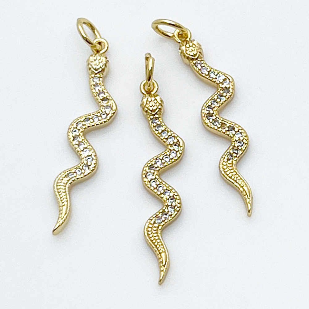 Подвеска Змея, позолота, фианиты, размер 28*5 мм, цена за 1 шт