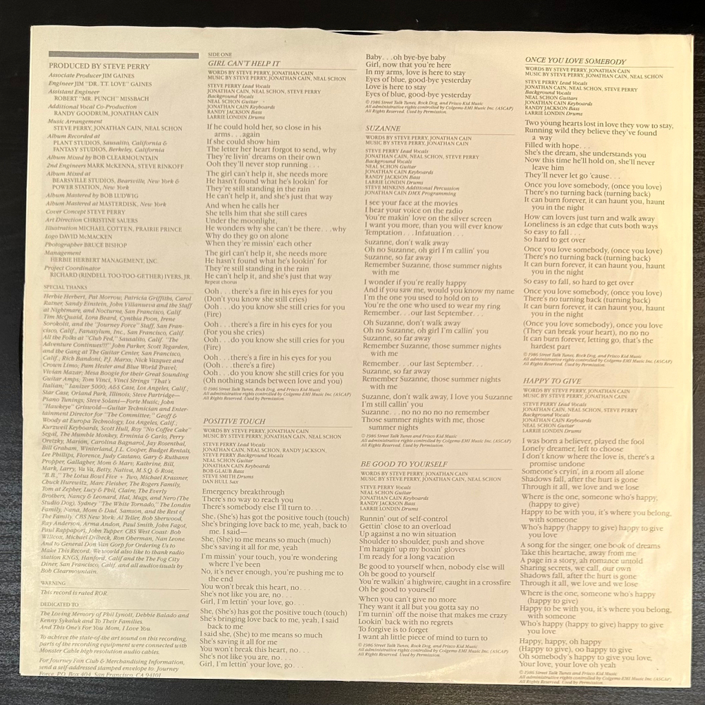 Journey - Raised On Radio (Голландия 1986г.)