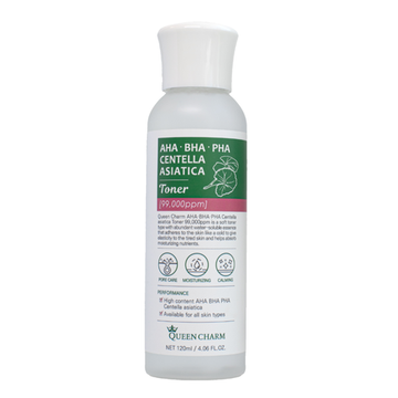 QUEEN CHARM Тонер для лица с AHA BHA PHA кислотами и центеллой азиатской 9,9% AHA BHA PHA CENTELLA ASIATICA TONER, 120 мл