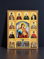 Архангел Михаил с избранными святыми деревянная икона на левкасе