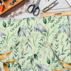 Ткань муслин зеленые листья букетов