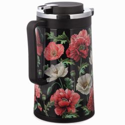 ТЕРМОС СО СТЕКЛЯННОЙ КОЛБОЙ, 950 МЛ, КРЫШКА С КЛАПАНОМ, СЕРИЯ "МАКИ"