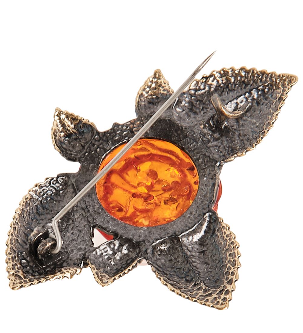 AM-2382 Брошь «Роза» (латунь, янтарь)