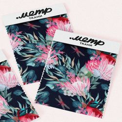 Ткань флис лотос абстракция с листьями