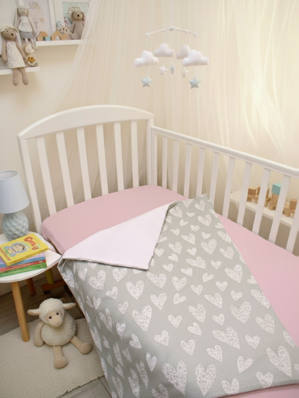 Одеяло тонкое Серебряный сердечки