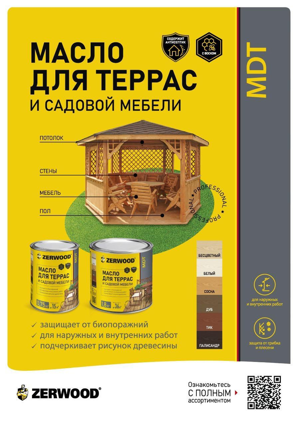 ZERWOOD MDT  Масло для террас и садовой мебели Белый 0,75кг (ИжСинтез)
